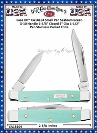 W.R. Case & Sons Cutlery CA18104 Case XX™ Small Pen Ichthus inlay shield Seafoam Green G-10 Handle 2-5/8" Closed 2" Clip 1-1/2" Pen Blade Tru-Sharp Stainless Steel Pocket Knife W.R. Case & Sons Cutlery CA18104 Case XX™ Small Pen Ichthus inlay shield Seafoam Green G-10 Handle 2-5/8" Closed 2" Clip 1-1/2" Pen Blade Tru-Sharp Stainless Steel Pocket Knife