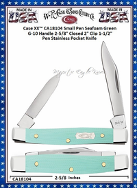 W.R. Case & Sons Cutlery CA18104 Case XX� Small Pen Ichthus inlay shield Seafoam Green G-10 Handle 2-5/8" Closed 2" Clip 1-1/2" Pen Blade Tru-Sharp Stainless Steel Pocket Knife