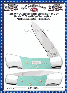 W.R. Case & Sons Cutlery CA18106 Case XX� Lockback Ichthus inlay shield Seafoam Green G-10 Handle 3" 2-1/4" Locking Drop Point Blade Tru-Sharp Stainless Steel Pocket Knife