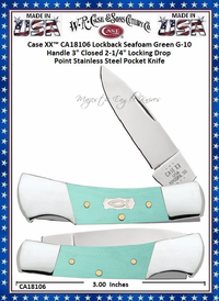 W.R. Case & Sons Cutlery CA18106 Case XX� Lockback Ichthus inlay shield Seafoam Green G-10 Handle 3" 2-1/4" Locking Drop Point Blade Tru-Sharp Stainless Steel Pocket Knife