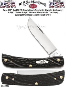 W.R. Case & Sons Cutlery CA18229 Case XX� Rough Black Synthetic Sodbuster 3-5/8" Closed 2-7/8" Skinner Plain Blade Tru-Sharp Surgical Stainless Steel Pocket Knife 