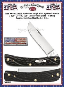 W.R. Case & Sons Cutlery CA18229 Case XX� Rough Black Synthetic Sodbuster 3-5/8" Closed 2-7/8" Skinner Plain Blade Tru-Sharp Surgical Stainless Steel Pocket Knife 