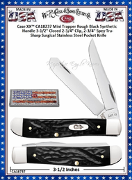 W.R. Case & Sons Cutlery CA18237 Case XX™ Rough Black Synthetic Handle Mini Trapper 3-1/2" Closed 2-3/4" Clip 2-3/4" Spey Plain Blades Tru-Sharp Surgical Stainless Steel Pocket Knife W.R. Case & Sons Cutlery CA18237 Case XX™ Rough Black Synthetic Handle Mini Trapper 3-1/2" Closed 2-3/4" Clip 2-3/4" Spey Plain Blades Tru-Sharp Surgical Stainless Steel Pocket Knife