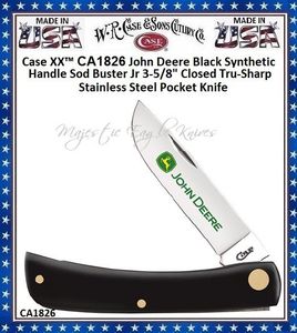 W.R. Case & Sons Cutlery CA1826 Case XX John Deere Black Synthetic Handle Sod Buster Jr 3-5/8" Closed Tru-Sharp Stainless Steel Pocket Knife 