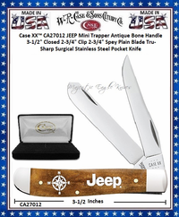 W.R. Case & Sons Cutlery CA27012 Case XX� Mini Trapper Jeep Antique Bone Handle 3-1/2" Closed 2-3/4" Clip 2-3/4" Spey Plain Blade Tru-Sharp Surgical Stainless Steel Pocket Knife