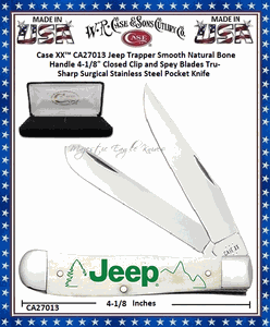 W.R. Case & Sons Cutlery CA27013 Case XX� JEEP Trapper Natural Smooth Bone Handle 4-1/8" Closed 3-1/4" Clip 3-1/4" Spey Plain Blade Tru-Sharp Surgical Stainless Steel Pocket Knife