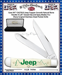W.R. Case & Sons Cutlery CA27013 Case XX� JEEP Trapper Natural Smooth Bone Handle 4-1/8" Closed 3-1/4" Clip 3-1/4" Spey Plain Blade Tru-Sharp Surgical Stainless Steel Pocket Knife