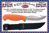 W.R. Case & Sons Cutlery CA18500 Case XX� Orange Synthetic Handle Guthook Fixed 4" Blade Hunter Tru-Sharp Surgical Stainless Steel Plain Blade Black Ballistic Nylon Sheath 