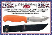 W.R. Case & Sons Cutlery CA18500 Case XX� Orange Synthetic Handle Guthook Fixed 4" Blade Hunter Tru-Sharp Surgical Stainless Steel Plain Blade Black Ballistic Nylon Sheath 