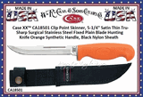 W.R. Case & Sons Cutlery CA18501 Case XX� Orange Synthetic Handle Fixed Blade Hunter 5" Tru-Sharp Surgical Stainless Steel Plain Blade Black Ballistic Nylon Sheath 