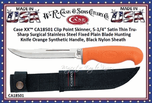 W.R. Case & Sons Cutlery CA18501 Case XX� Orange Synthetic Handle Fixed Blade Hunter 5" Tru-Sharp Surgical Stainless Steel Plain Blade Black Ballistic Nylon Sheath 