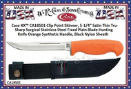 W.R. Case & Sons Cutlery CA18501 Case XX� Orange Synthetic Handle Fixed Blade Hunter 5" Tru-Sharp Surgical Stainless Steel Plain Blade Black Ballistic Nylon Sheath 