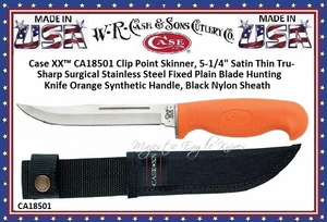 W.R. Case & Sons Cutlery CA18501 Case XX� Orange Synthetic Handle Fixed Blade Hunter 5" Tru-Sharp Surgical Stainless Steel Plain Blade Black Ballistic Nylon Sheath 