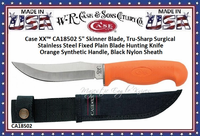 W.R. Case & Sons Cutlery CA18502 Case XX� Orange Synthetic Handle Fixed Blade Hunter 5" Tru-Sharp Surgical Stainless Steel Plain Blade Black Ballistic Nylon Sheath 