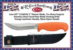 W.R. Case & Sons Cutlery CA18502 Case XX� Orange Synthetic Handle Fixed Blade Hunter 5" Tru-Sharp Surgical Stainless Steel Plain Blade Black Ballistic Nylon Sheath 