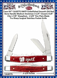 W.R. Case & Sons Cutlery CA18775 Case XX™ NWTF Embellished Smooth Old Red Bone Handle Medium Stockman 3-1/4" Closed 2-5/8" Clip 1-7/8" Sheepfoot, 1-5/8" Pen Plain Blade Tru-Sharp Surgical Stainless Pocket Knife W.R. Case & Sons Cutlery CA18775 Case XX™ NWTF Embellished Smooth Old Red Bone Handle Medium Stockman 3-1/4" Closed 2-5/8" Clip 1-7/8" Sheepfoot, 1-5/8" Pen Plain Blade Tru-Sharp Surgical Stainless Pocket Knife
