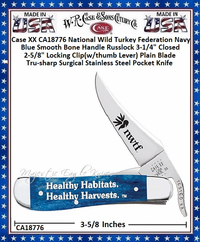 W.R. Case & Sons Cutlery CA18776 Case XX™ National Wild Turkey Federation Navy Blue Smooth Bone Handle Russlock 3-1/4" Closed 2-5/8" Locking Clip(w/thumb Lever) Plain Blade Tru-sharp Surgical Stainless Steel Pocket Knife W.R. Case & Sons Cutlery CA18776 Case XX™ National Wild Turkey Federation Navy Blue Smooth Bone Handle Russlock 3-1/4" Closed 2-5/8" Locking Clip(w/thumb Lever) Plain Blade Tru-sharp Surgical Stainless Steel Pocket Knife