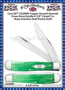 W.R. Case & Sons Cutlery CA19940 Case XX™ Trapper Smooth Emerald Green Bone Handle 4 1/8" Closed Tru-Sharp Stainless Pocket Knife