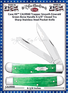 W.R. Case & Sons Cutlery CA19940 Case XX� Trapper Smooth Emerald Green Bone Handle 4 1/8" Closed Tru-Sharp Stainless Pocket Knife