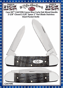 W.R. Case & Sons Cutlery CA47496 Case XX™ Canoe Blue Curly Oak Wood Handle 2-5/8" Closed 2-5/8" Spear 2" Pen Blade Stainless Steel Pocket Knife W.R. Case & Sons Cutlery CA47496 Case XX™ Canoe Blue Curly Oak Wood Handle 2-5/8" Closed 2-5/8" Spear 2" Pen Blade Stainless Steel Pocket Knife