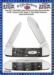 W.R. Case & Sons Cutlery CA47496 Case XX� Canoe Blue Curly Oak Wood Handle 2-5/8" Closed 2-5/8" Spear 2" Pen Blade Stainless Steel Pocket Knife 