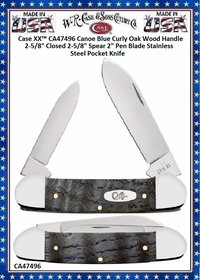 W.R. Case & Sons Cutlery CA47496 Case XX� Canoe Blue Curly Oak Wood Handle 2-5/8" Closed 2-5/8" Spear 2" Pen Blade Stainless Steel Pocket Knife 