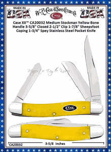 W.R. Case & Sons Cutlery CA20032 Case XX� Medium Stockman Yellow Bone Handle 3-5/8" Closed 2-1/2" Clip 1-7/8" Sheepsfoot Coping 1-3/4" Spey Stainless Steel Pocket Knife