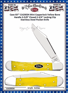 W.R. Case & Sons Cutlery CA20034 Case XX� Mini Copperlock Yellow Bone Handle 3-5/8" Closed 2-3/4" Case XX� Locking Clip Stainless Steel Pocket Knife