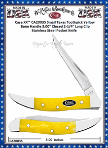 W.R. Case & Sons Cutlery CA20035 Case XX� Small Texas Toothpick Yellow Bone Handle 3.00" Closed 2-1/4" Long Clip Stainless Steel Pocket Knife