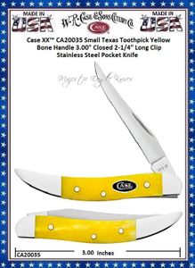 W.R. Case & Sons Cutlery CA20035 Case XX Small Texas Toothpick Yellow Bone Handle 3.00" Closed 2-1/4" Long Clip Stainless Steel Pocket Knife