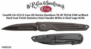 W.R. Case & Sons Cutlery CA-52112 Case XX Harley-Davidson TK-W T0134.5SW w/Black Hard Coat Finish Black Stainless Steel Handle Willie G Skull Logo Knife