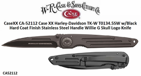 W.R. Case & Sons Cutlery CA-52112 Case XX Harley-Davidson TK-W T0134.5SW w/Black Hard Coat Finish Black Stainless Steel Handle Willie G Skull Logo Knife