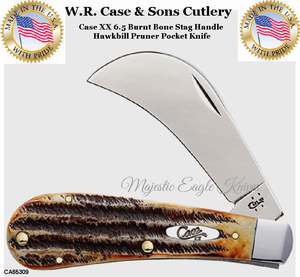 W.R. Case & Sons Cutlery CA65309 Case XX 6.5 Burnt Bone Stag Handle Hawkbill Pruner Knife