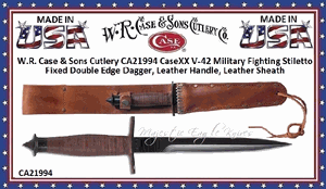 W.R. Case & Sons Cutlery CA21994 CaseXX V-42 Military Fighting Stiletto Fixed Double Edge Dagger, Leather Handle, Leather Sheath 
