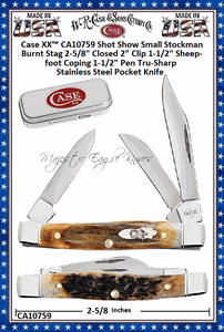 W.R. Case & Sons Cutlery CA10759 Case XX� Small Stockman Burnt Stag Pocket Knife