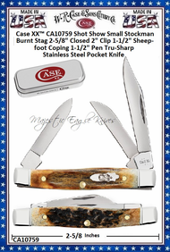 W.R. Case & Sons Cutlery CA10759 Case XX™ Small Stockman Burnt Stag Pocket Knife W.R. Case & Sons Cutlery CA10759 Case XX™ Small Stockman Burnt Stag Pocket Knife