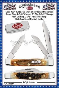 W.R. Case & Sons Cutlery CA10759 Case XX� Small Stockman Burnt Stag Pocket Knife