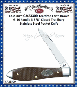 W.R. Case & Sons Cutlery CA23309 CASE XX Earth Brown G10 Handle Teardrop 3-1/2" Closed Tru-Sharp Stainless Steel Pocket Knife