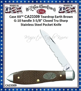 W.R. Case & Sons Cutlery CA23309 CASE XX Earth Brown G10 Handle Teardrop 3-1/2" Closed Tru-Sharp Stainless Steel Pocket Knife