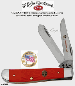 W.R. Case & Sons Cutlery CA7998 CASEXXÂ Boy Scouts of America Red Delrin Handled MINI TRAPPER Pocket Knife