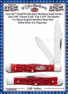 W.R. Case & Sons Cutlery CA10733 CaseXX  2022 SHOT Show 3" Closed Tru-Sharp Surgical Stainless Steel Clip/Pen Blades Jigged Dark Red Bone Handle Small Swell Center Jack Pocket Knife 