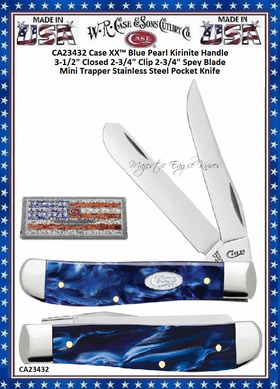 W.R. Case & Sons Cutlery�CA23432 Case XX� Blue Pearl Kirinite Handle 3-1/2" Closed 2-3/4" Clip 2-3/4" Spey Blade Mini Trapper Stainless Steel Pocket Knife