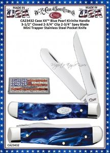 W.R. Case & Sons Cutlery�CA23432 Case XX� Blue Pearl Kirinite Handle 3-1/2" Closed 2-3/4" Clip 2-3/4" Spey Blade Mini Trapper Stainless Steel Pocket Knife