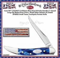 W.R. Case & Sons Cutlery CA23437 Case Caribbean Blue Pearl Kirinite Handle 3" Closed Long Clip Blade SPARXX Small Texas Toothpick Pocket Knife