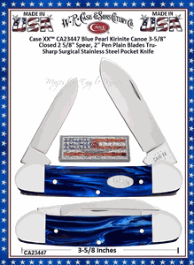 W.R. Case & Sons Cutlery CA23447 Case XX� Canoe Blue Pearl Kirinite Handle 3-5/8" Closed 2-5/8" Spear 2" Pen Blades Tru-Sharp Surgical Stainless Steel Pocket Knife