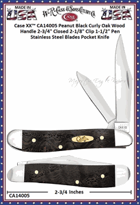 W.R. Case & Sons Cutlery CA14005 Case XX� Peanut Black Curly Oak Wood Handle 2-3/4" Closed 2-1/8" Clip 1-1/2" Pen Stainless Steel Blades Pocket Knife 