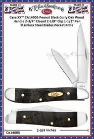 W.R. Case & Sons Cutlery CA14005 Case XX� Peanut Black Curly Oak Wood Handle 2-3/4" Closed 2-1/8" Clip 1-1/2" Pen Stainless Steel Blades Pocket Knife 