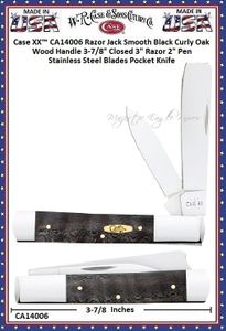 W.R. Case & Sons Cutlery CA14006 Case XX Razor Jack Smooth Black Curly Oak Wood Handle 3-7/8" Closed 3" Razor 2" Pen Stainless Steel Blades Pocket Knife 