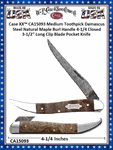 W.R. Case & Sons Cutlery CA15093 Case XX� Medium Toothpick Damascus Steel Natural Maple Burl Handle 4-1/4 Closed 3-1/2" Long Clip Blade Pocket Knife