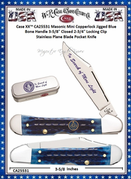 W.R. Case & Sons Cutlery CA25531 Case XX™ Masonic Mini Copperlock Jigged Blue Bone Handle 3-5/8" Closed 2-3/4" Locking Clip Stainless Pocket Knife W.R. Case & Sons Cutlery CA25531 Case XX™ Masonic Mini Copperlock Jigged Blue Bone Handle 3-5/8" Closed 2-3/4" Locking Clip Stainless Pocket Knife